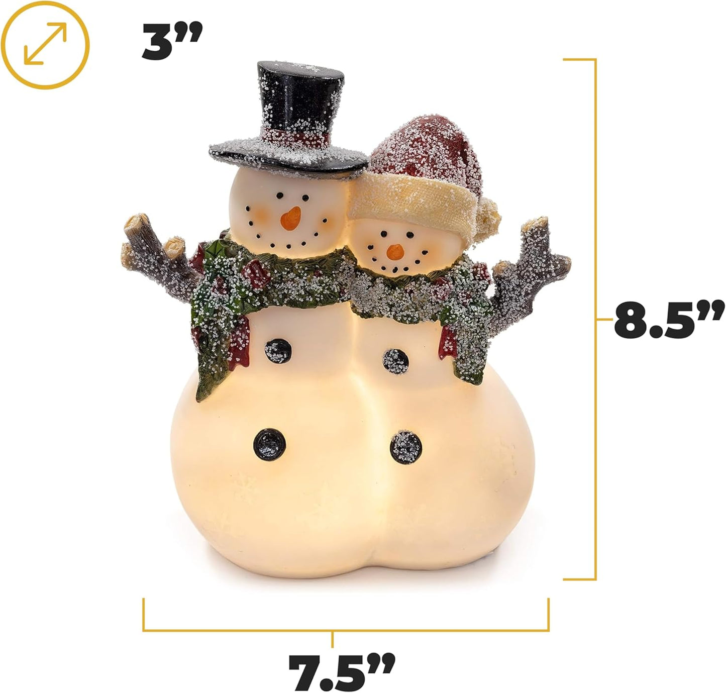 Christmas Snowman Couple Decor - LED Lighted Figurines, Indoor Glowing Holiday Decorations, Festive Fiber Optic Resin Snowman Light Up