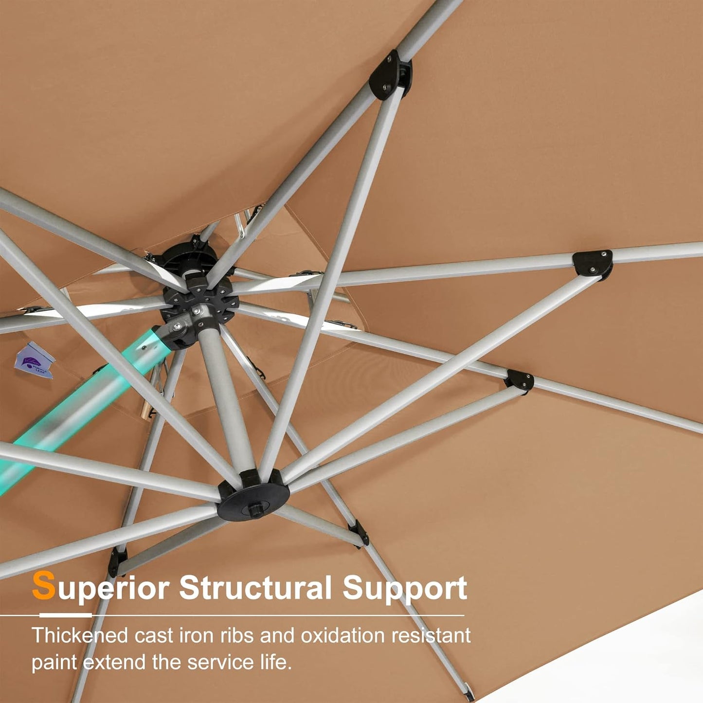 12 Feet Double Top round Deluxe Patio Umbrella Offset Hanging Umbrella Outdoor Market Umbrella Garden Umbrella, Beige