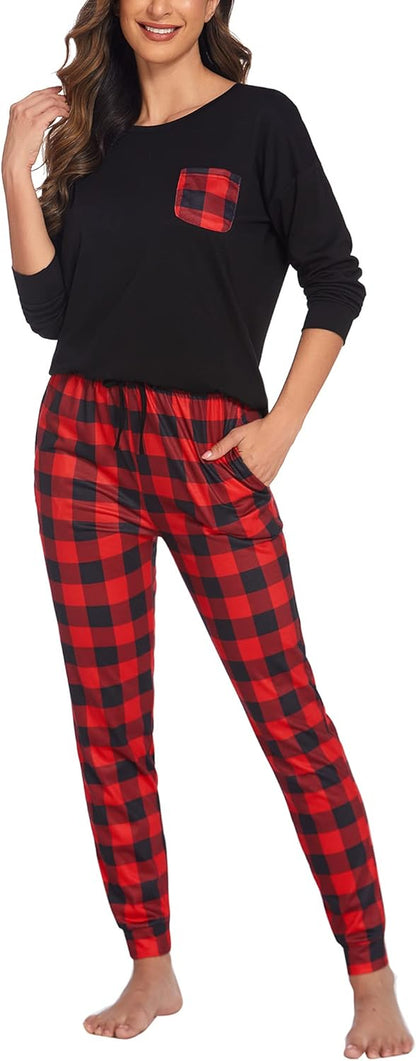 Womens Pajamas Set Short Sleeve Cute Printed Tops and Pants 2 Piece PJ Sets Joggers Loungewear Sleepwear with Pockets