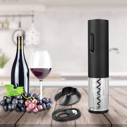 Electric Wine Opener, Automatic Electric Wine Bottle Corkscrew Opener, Rechargeable Stainless Steel Cordless Electric Wine Bottle Opener Gift Set with Foil Cutter, USB Charging Cable