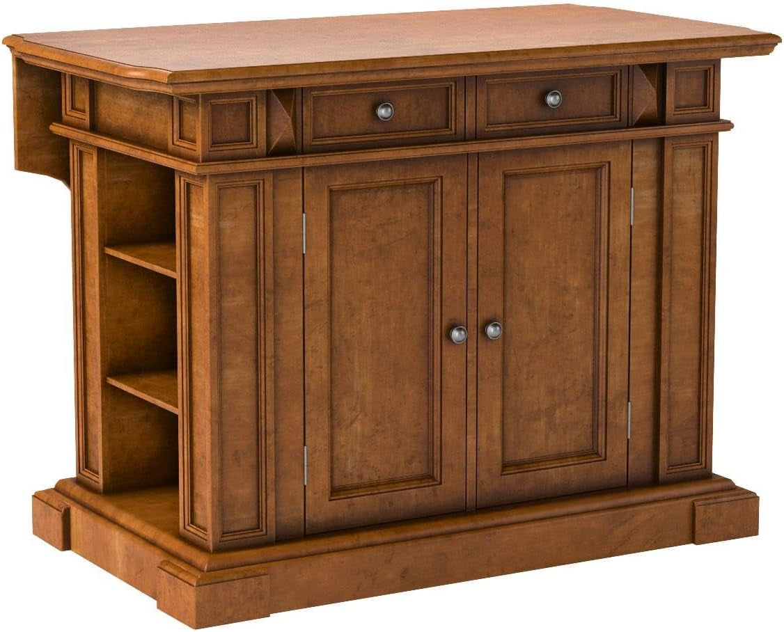 Americana Cottage Oak 3-Piece Kitchen Island Set with Hardwood Drop Leaf Top and Two Counter Stools