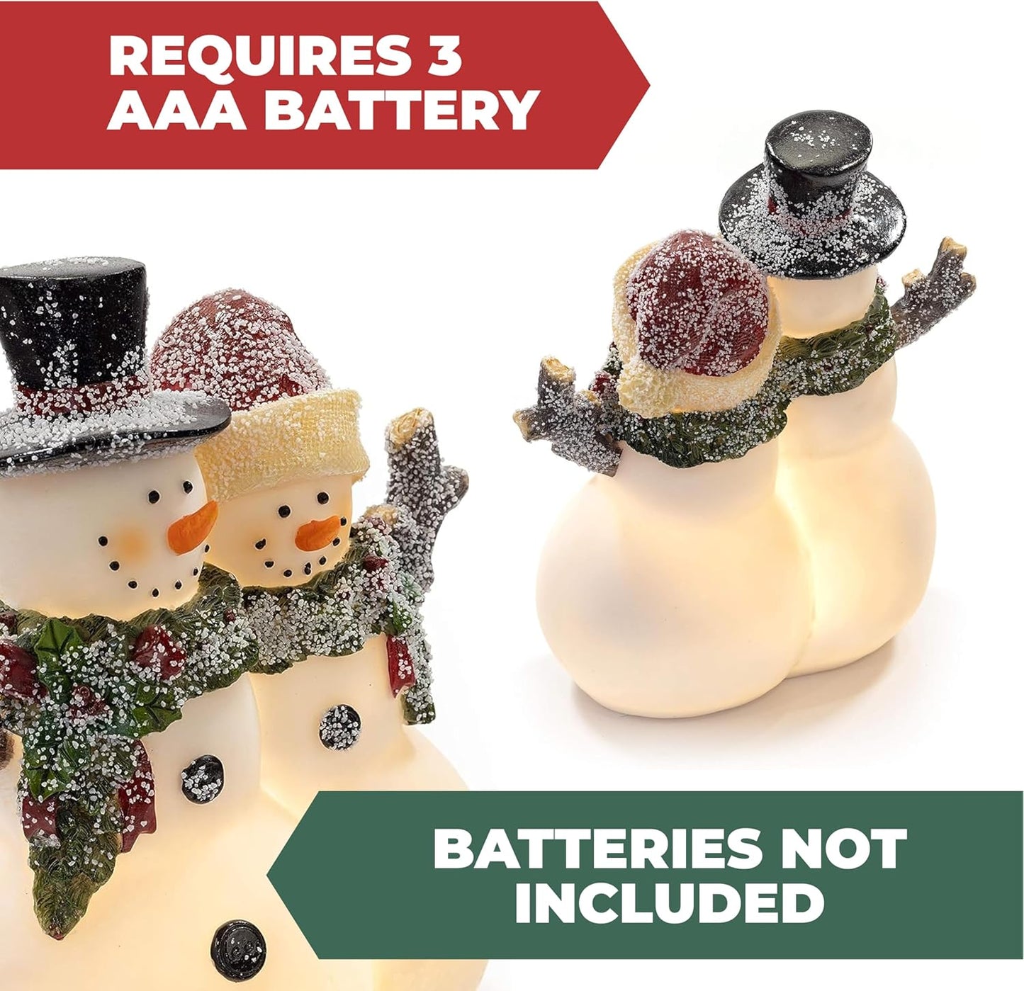 Christmas Snowman Couple Decor - LED Lighted Figurines, Indoor Glowing Holiday Decorations, Festive Fiber Optic Resin Snowman Light Up